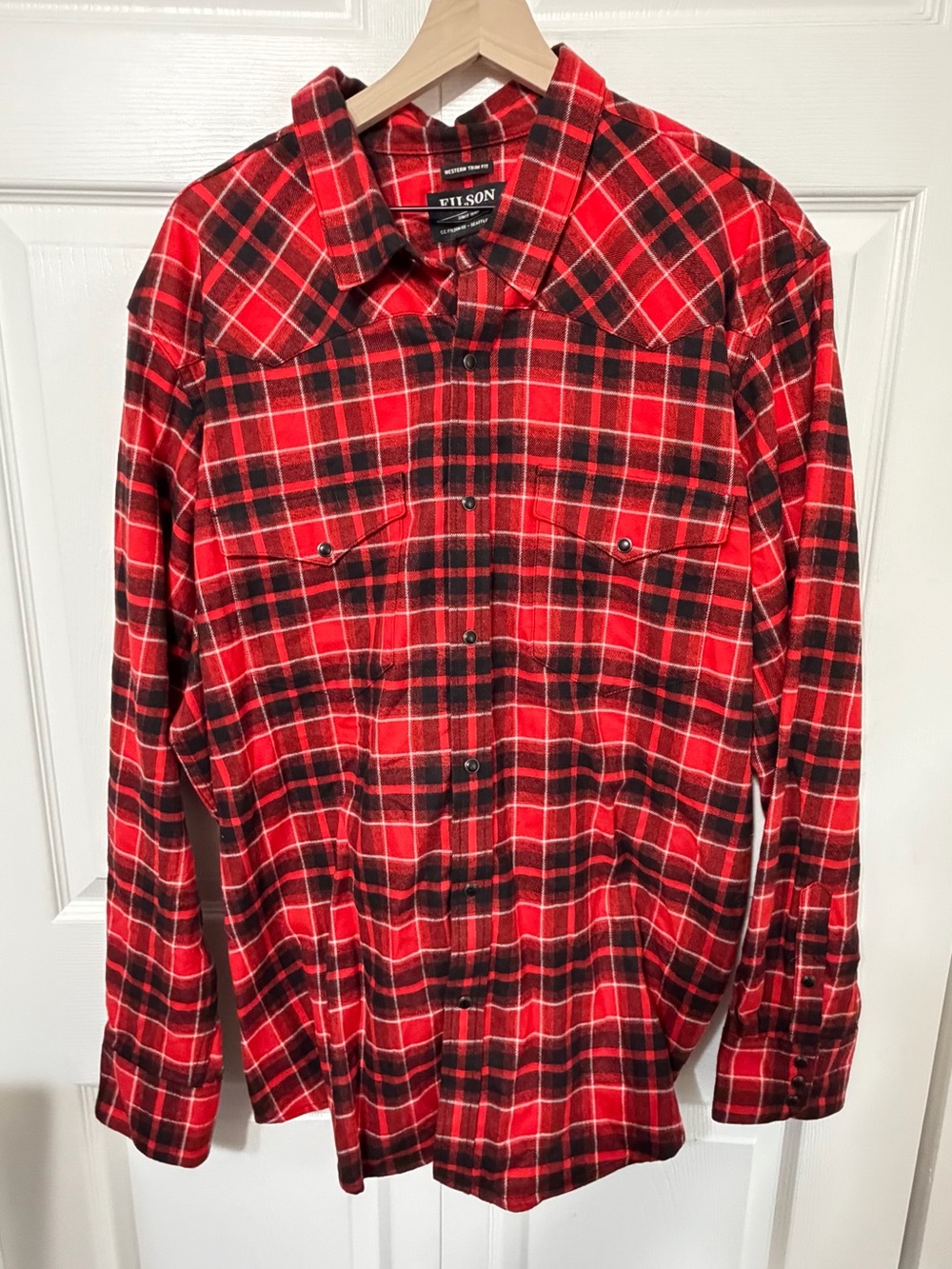Filson Western Trim Fit Flannel Shirt Cotton Red Black Plaid Mens XXL